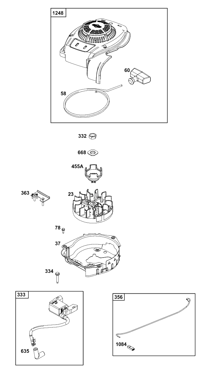 Flywheel/Ignition/Starter Group Diagram and Parts List for 8P502-0026-H5  Briggs and Stratton Engine